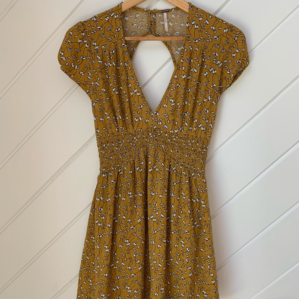 Free People mustard floral Baby doll dress!